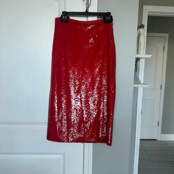 Red Sequin Wrap Midi Skirt - Picture 5 of 7